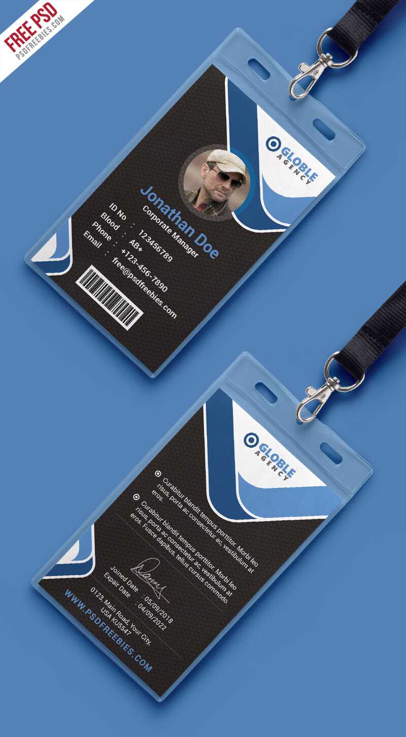 Multipurpose Dark Office Id Card Free Psd Template With Regard To College Id Card Template Psd