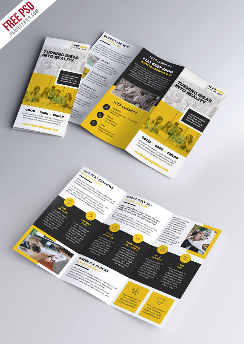Multipurpose Tri Fold Brochure Psd Template | Psdfreebies Pertaining To Brochure Psd Template 3 Fold