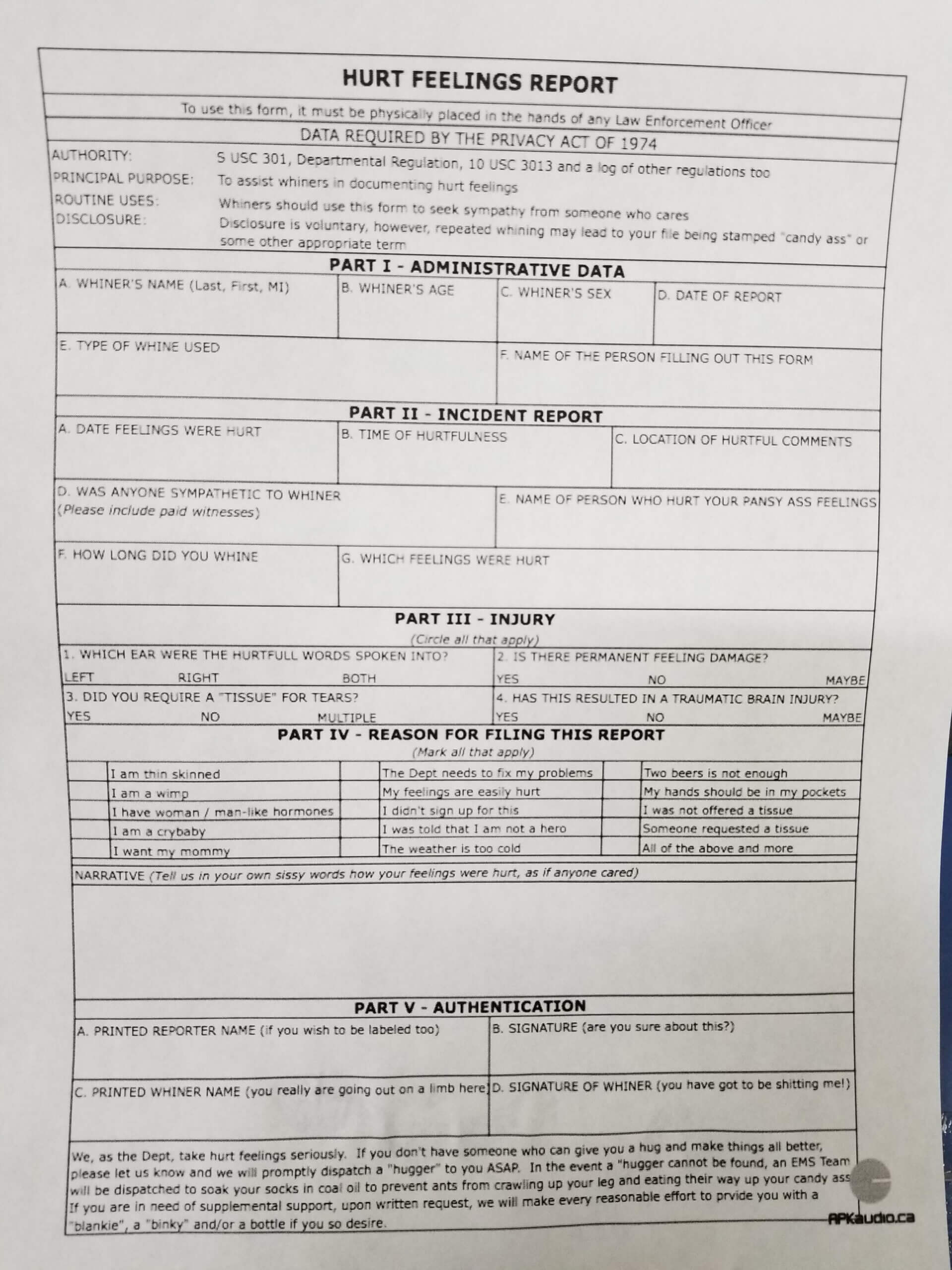 My Work Has An Official Hurt Feelings Report. : Funny For Hurt Feelings Report Template