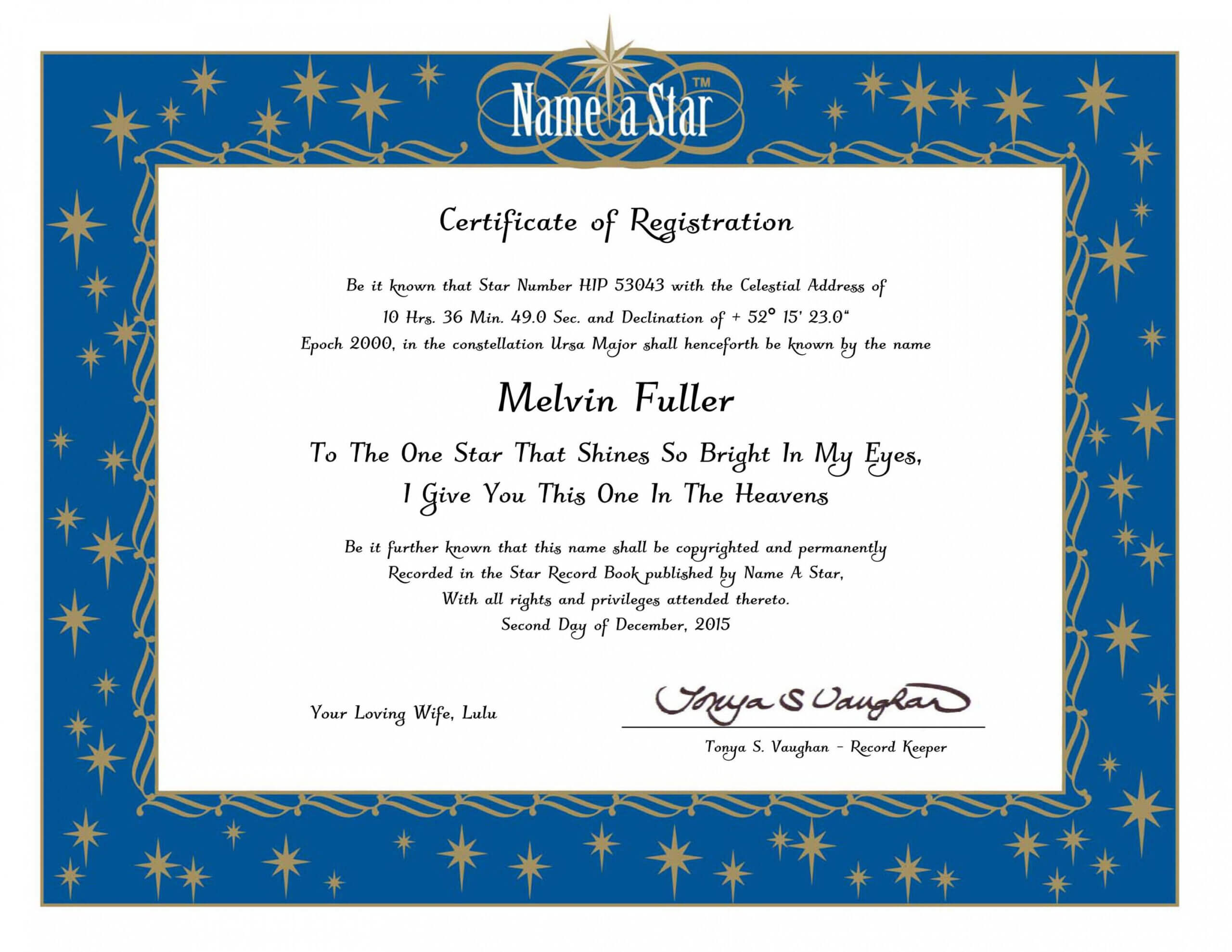 Name A Star Certificate Template Throughout Star Naming Certificate Template