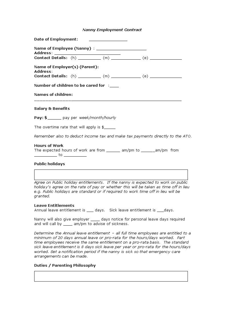 Nanny Employment Contract Template | Templates At Intended For Nanny Contract Template Word