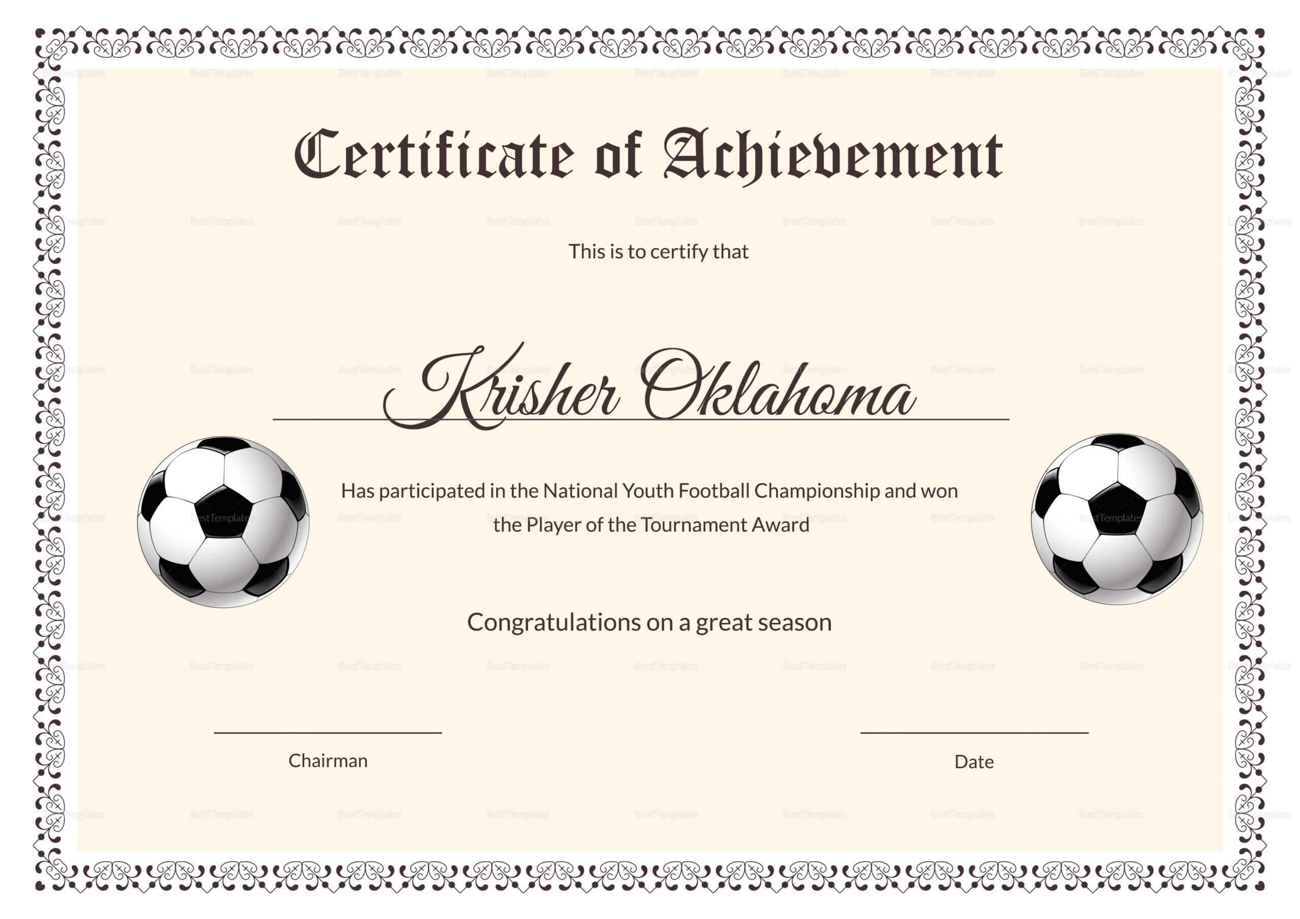 National Youth Football Certificate Template Inside Football Certificate Template