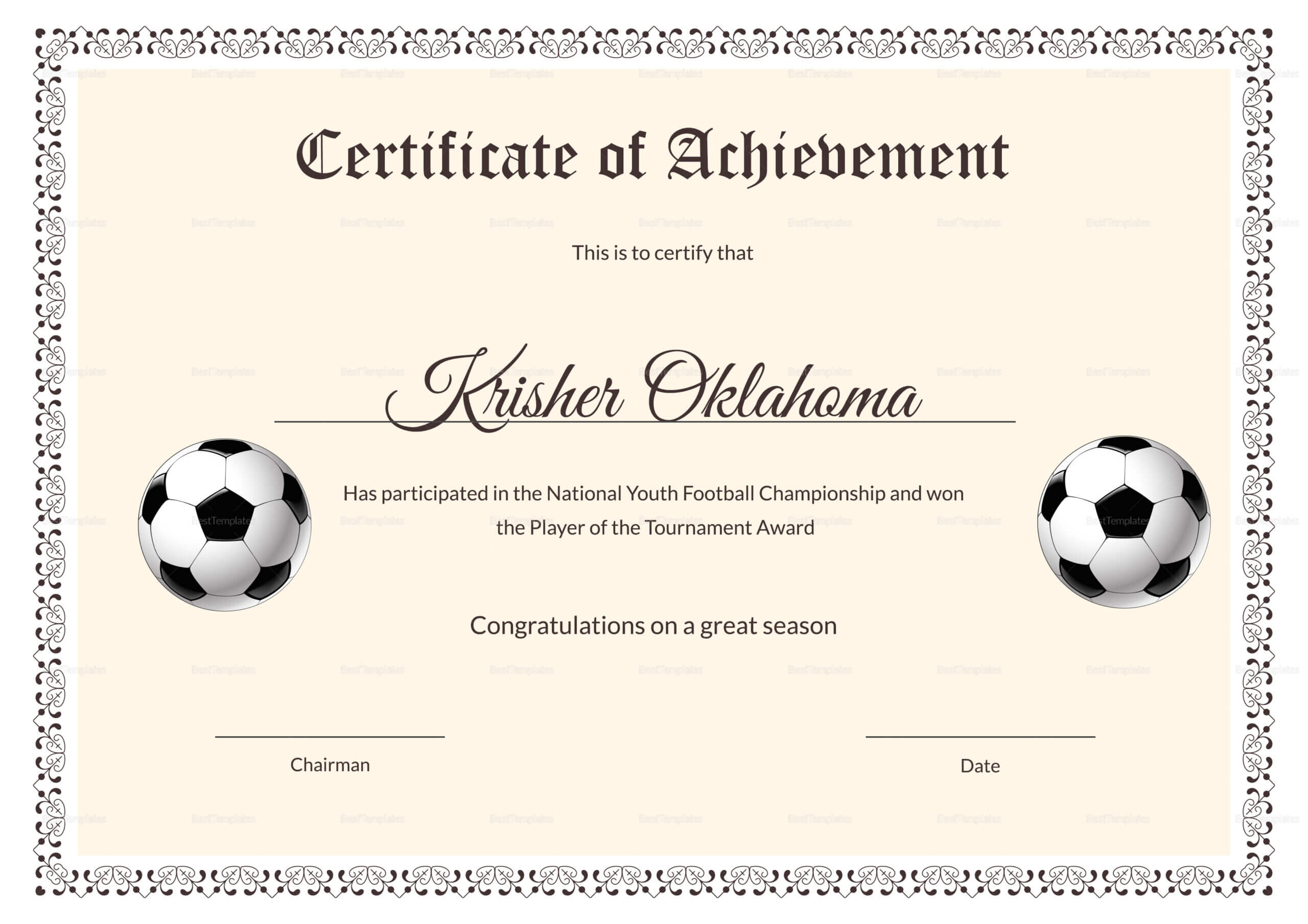 National Youth Football Certificate Template Inside Soccer Certificate Templates For Word