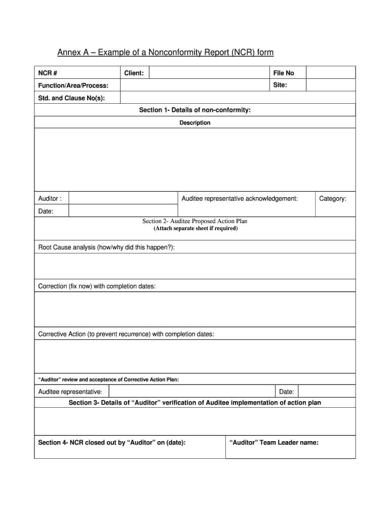 Ncr Report – Fill Online, Printable, Fillable, Blank | Pdffiller Regarding Non Conformance Report Form Template