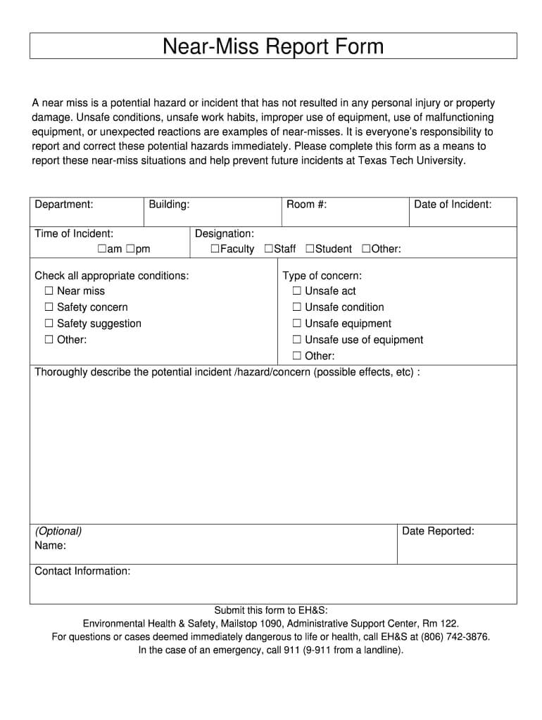 Near Miss Reporting Form Template – Fill Online, Printable In Near Miss Incident Report Template