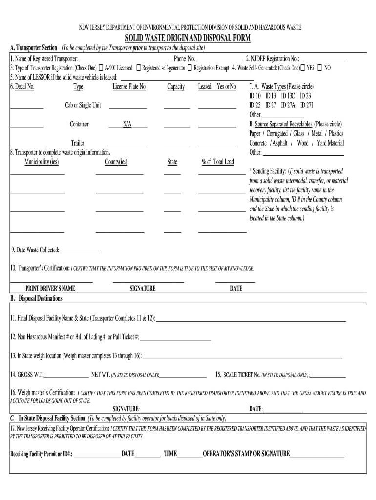 Njdep Splid Waste Forms – Fill Online, Printable, Fillable Regarding Certificate Of Disposal Template