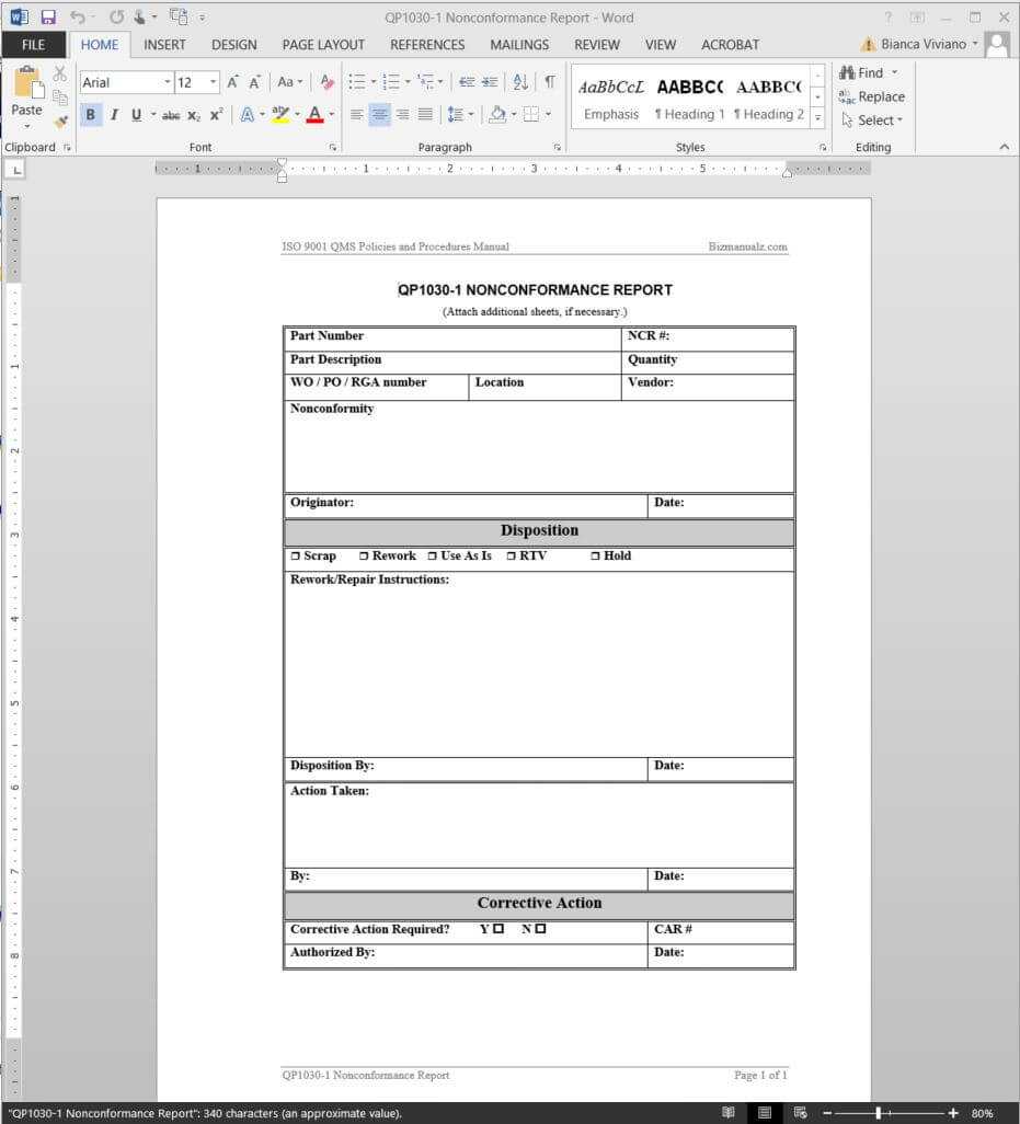 Nonconformance Report Iso Template | Qp1030 1 With Non Conformance Report Form Template