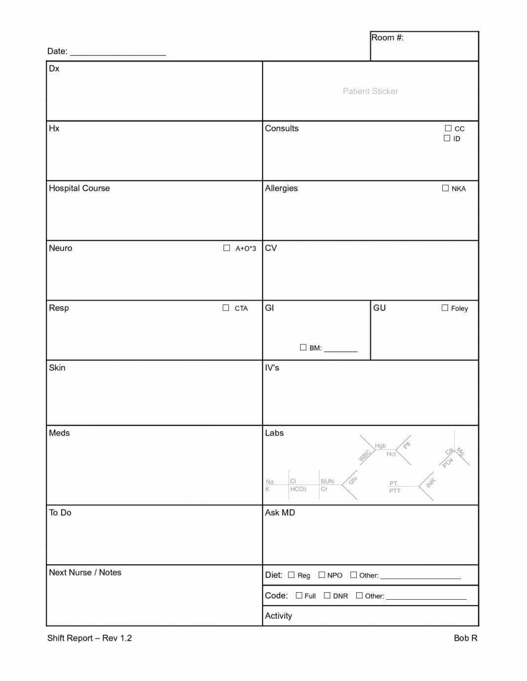 Nursing Shift Report Forms Nurse Form Change Example Sheet With Charge Nurse Report Sheet Template