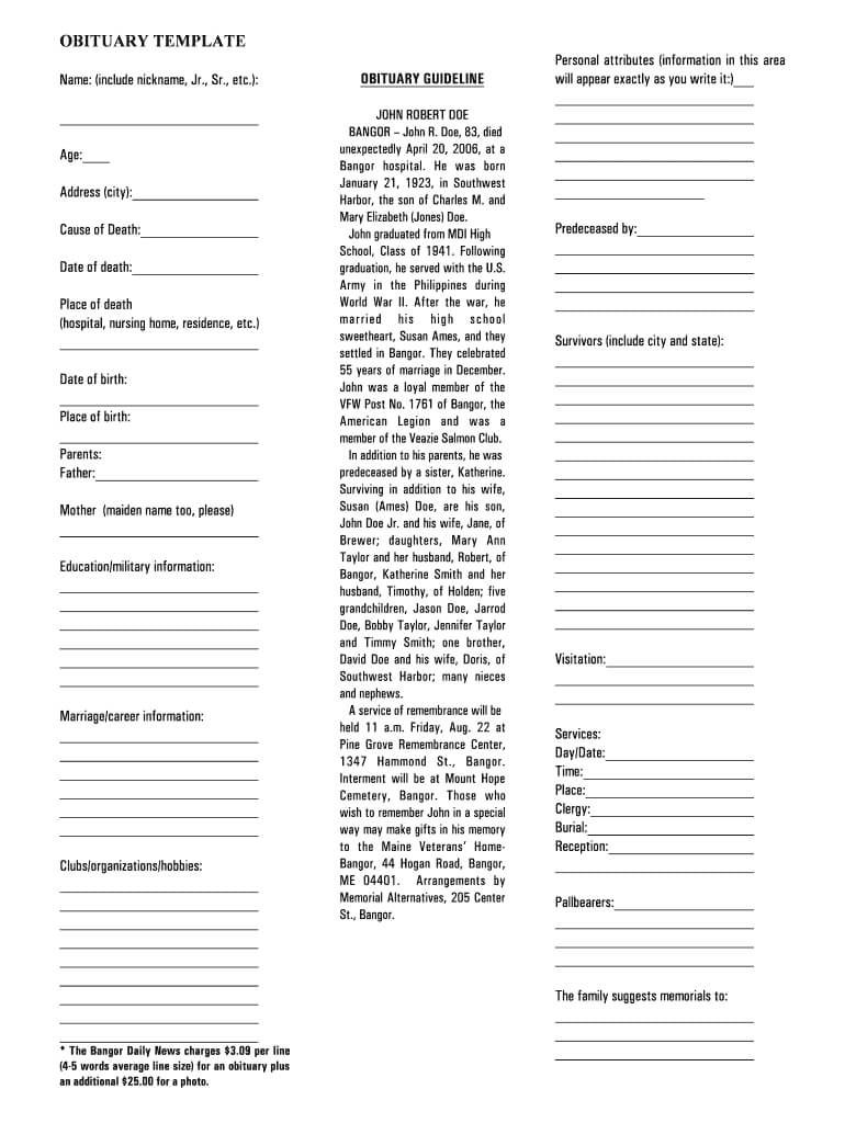 Obituary Template - Fill Online, Printable, Fillable, Blank Pertaining To Fill In The Blank Obituary Template