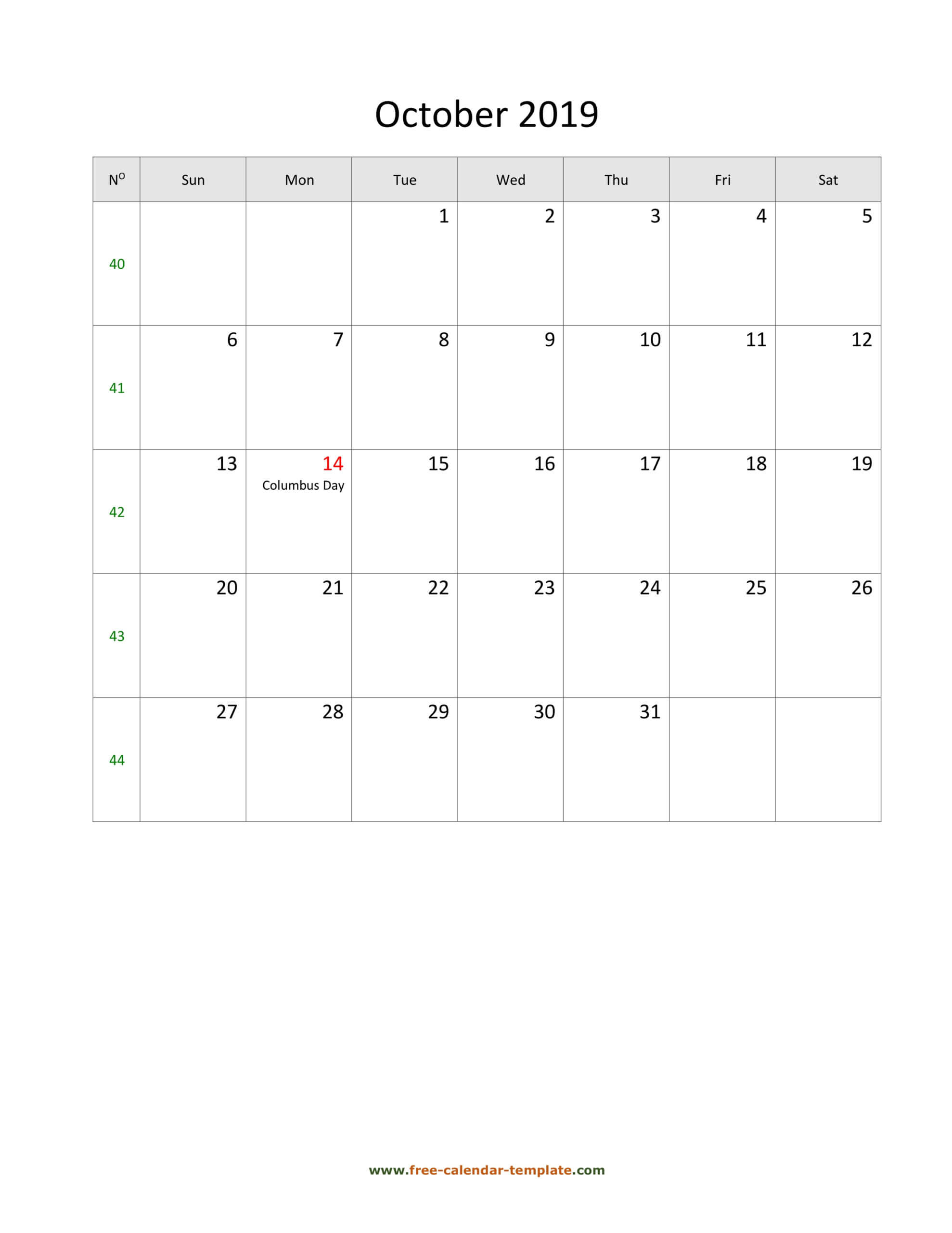 October 2019 Free Calendar Tempplate | Free Calendar Intended For Blank Activity Calendar Template