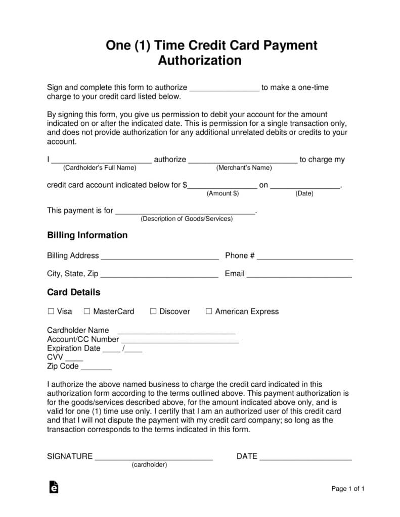 One Time Credit Card Authorization Form – Topa In Credit Card Authorization Form Template Word