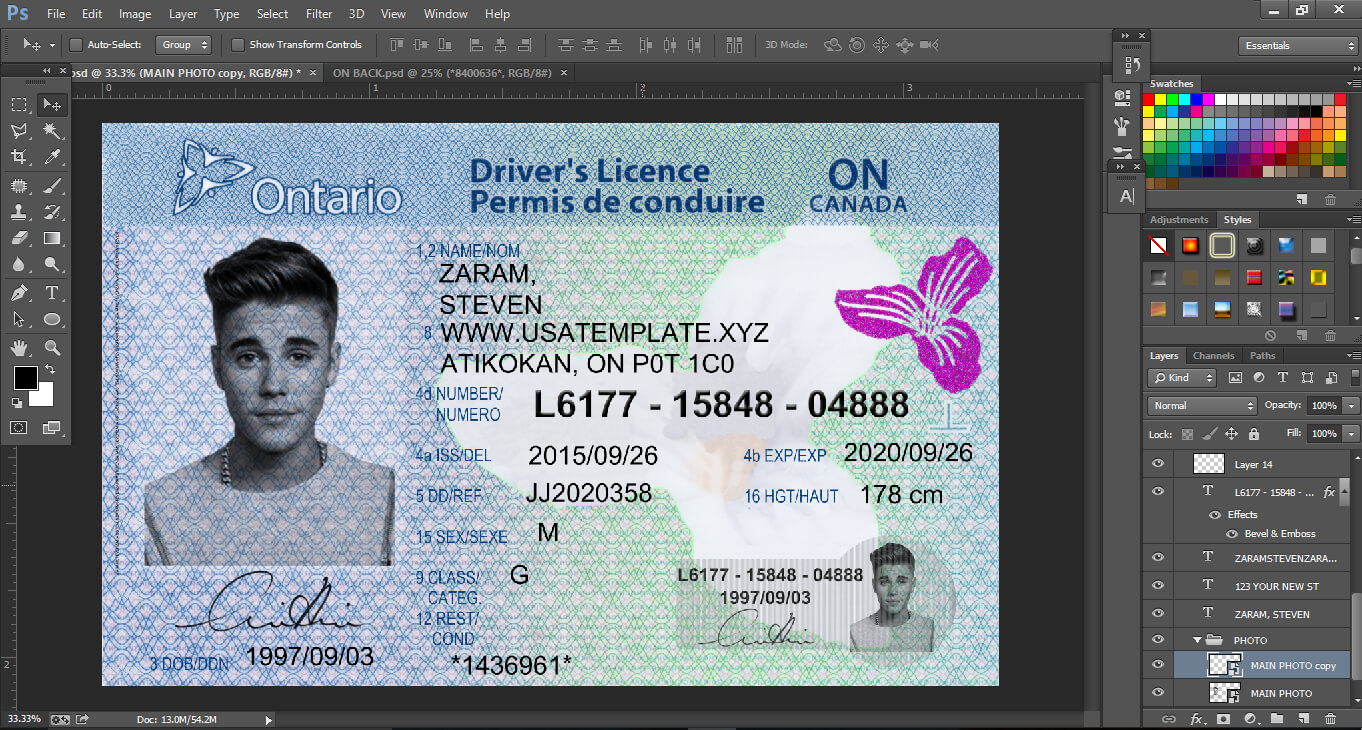 Ontario Driver License Psd Template (Newest Version) – Psd With Blank Drivers License Template
