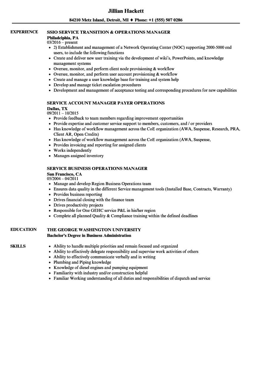 Operations & Service Manager Resume Samples | Velvet Jobs With Regard To Operations Manager Report Template