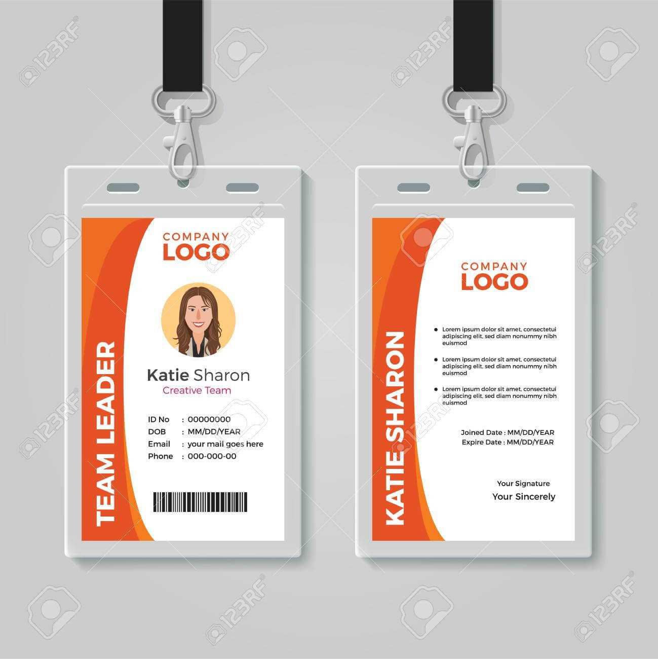 Orange And White Corporate Id Card Template Pertaining To Work Id Card Template