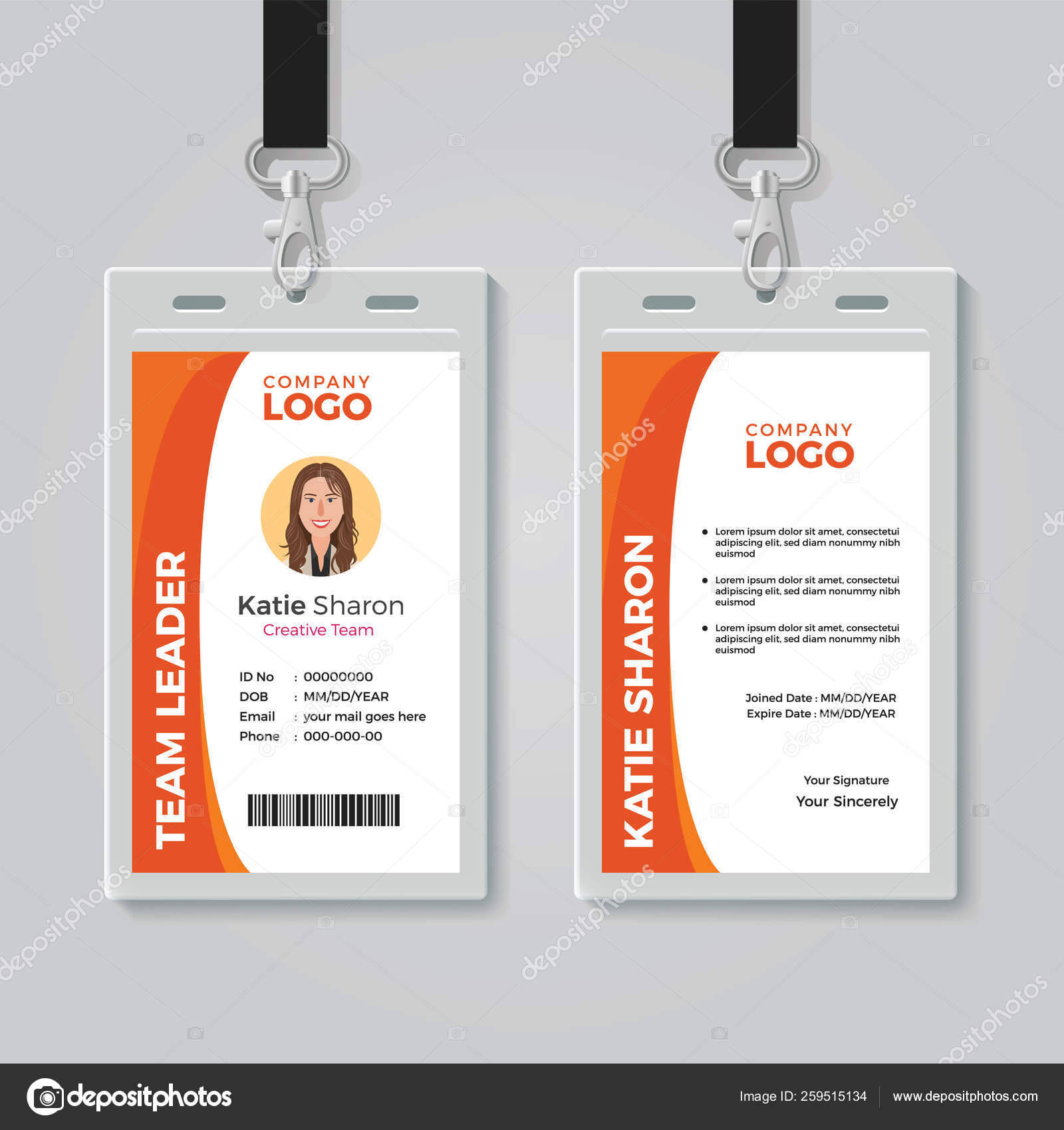 Orange And White Corporate Id Card Template — Stock Vector With Regard To Photographer Id Card Template