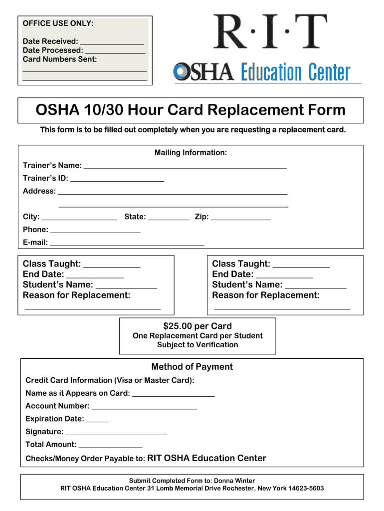 Osha 30 Card Template – Fill Online, Printable, Fillable In Osha 10 Card Template