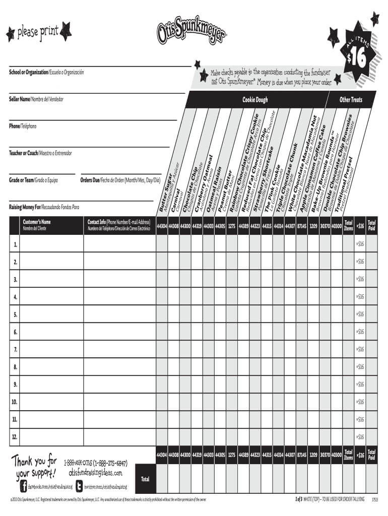 Otisspunkmeyer Order Form – Fill Online, Printable, Fillable Regarding Blank Fundraiser Order Form Template