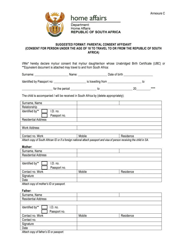 Parental Consent Affidavit – Fill Online, Printable With South African Birth Certificate Template