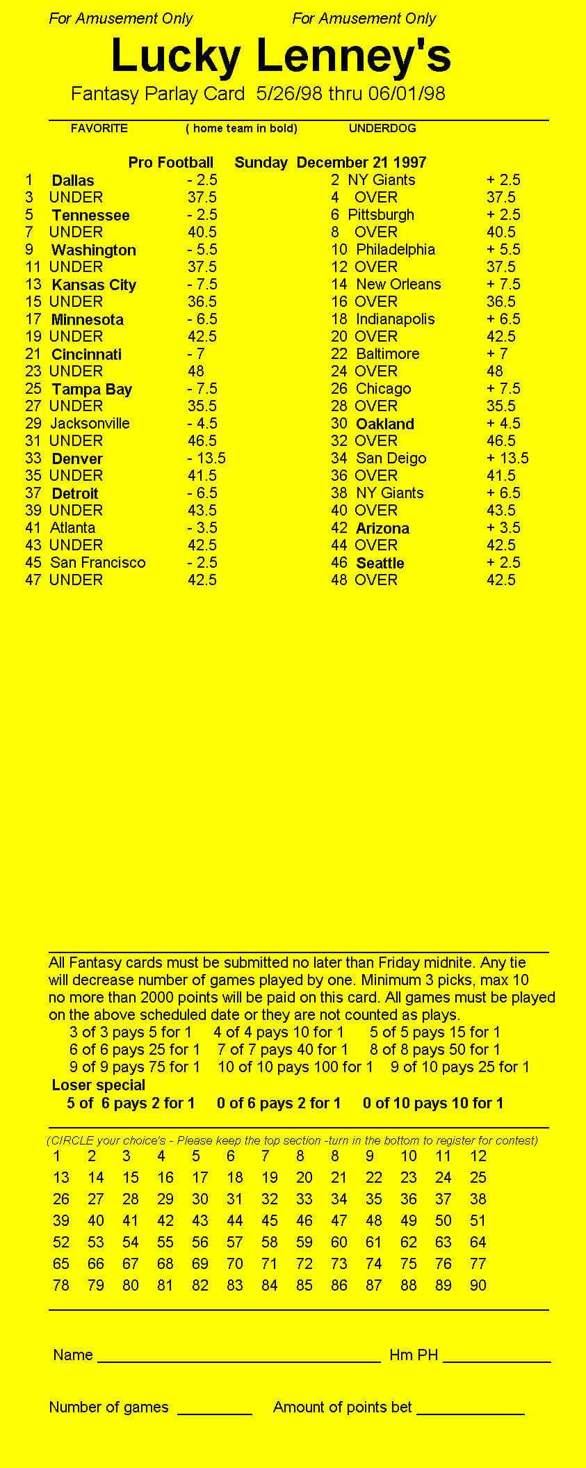 Parlay Card Designer – Sample Printout For Football Betting Card Template