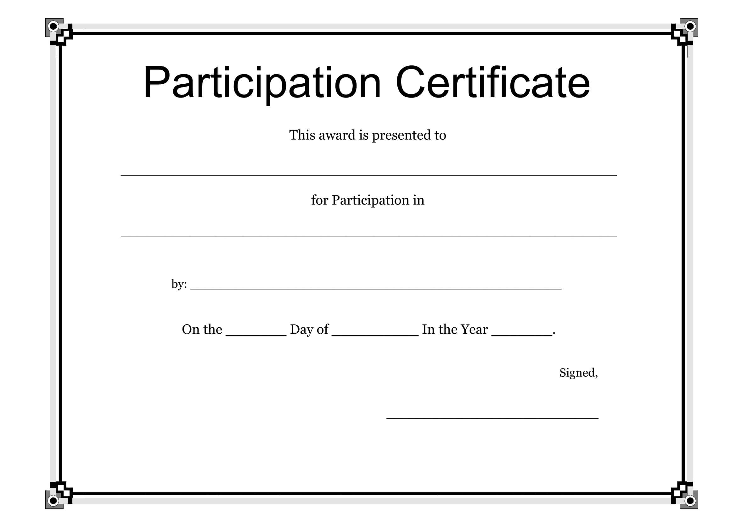 Participation Certificate Template - Free Download Regarding Participation Certificate Templates Free Download