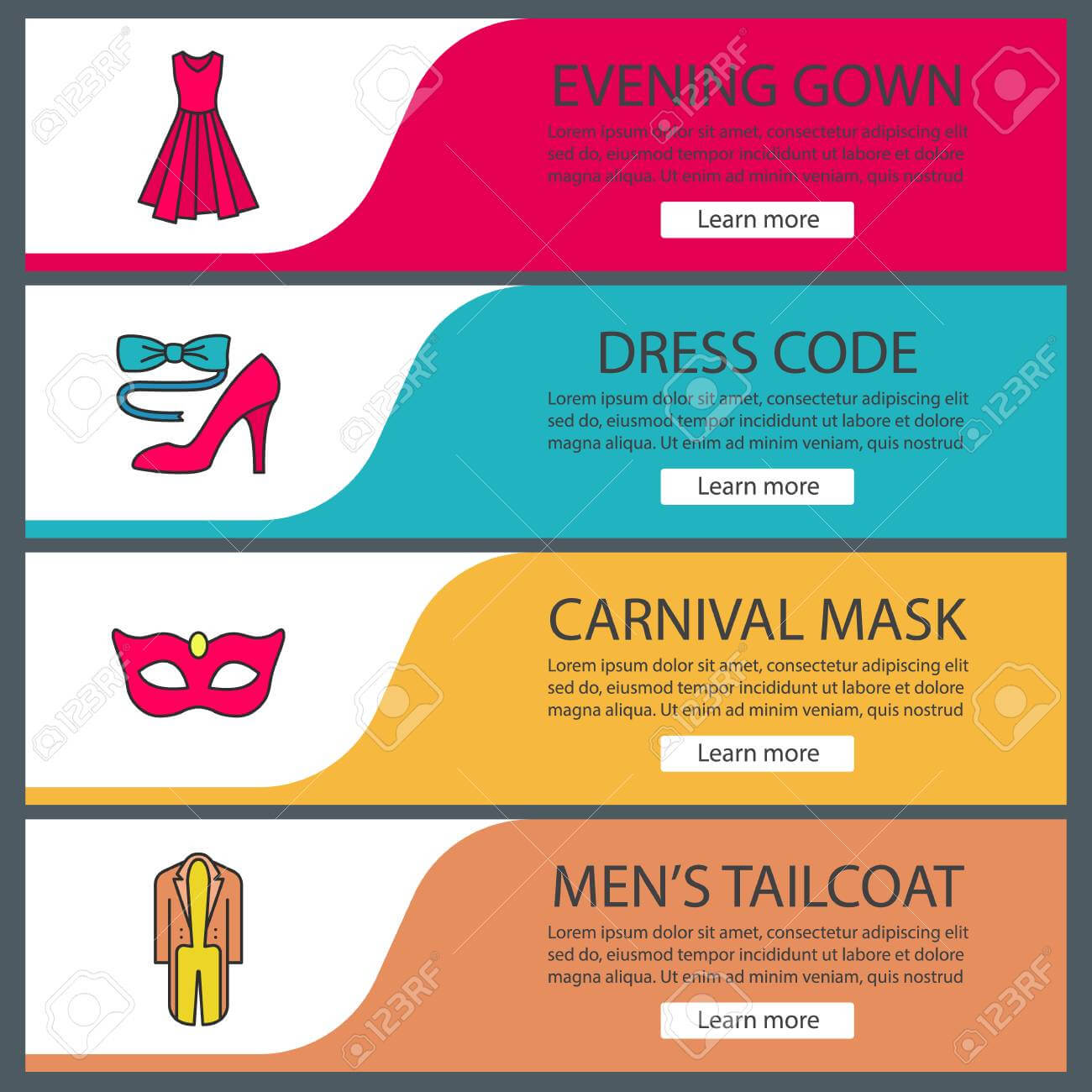 Party Accessories Web Banner Templates Set. Evening Gown, Carnival.. Intended For Tie Banner Template