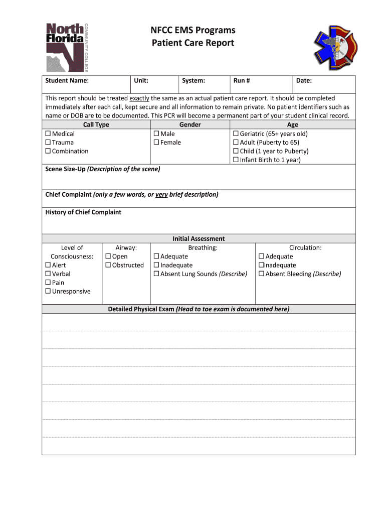 Patient Care Reports – Fill Online, Printable, Fillable Regarding Patient Care Report Template