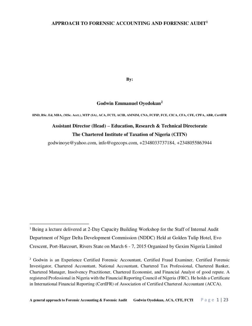 Pdf) Approach To Forensic Accounting And Forensic Audit For Forensic Accounting Report Template