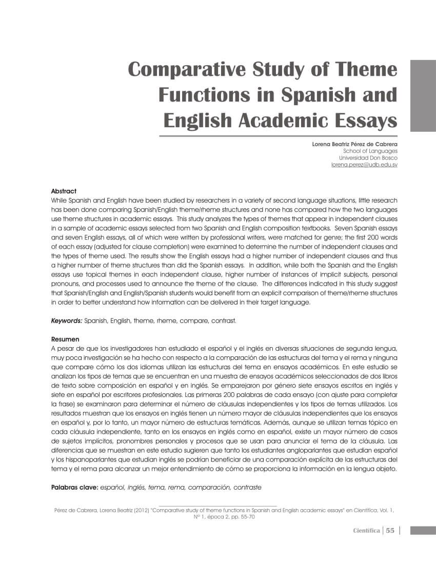 Pdf) Comparative Study Of Theme Functions In Spanish And Intended For Book Report Template In Spanish