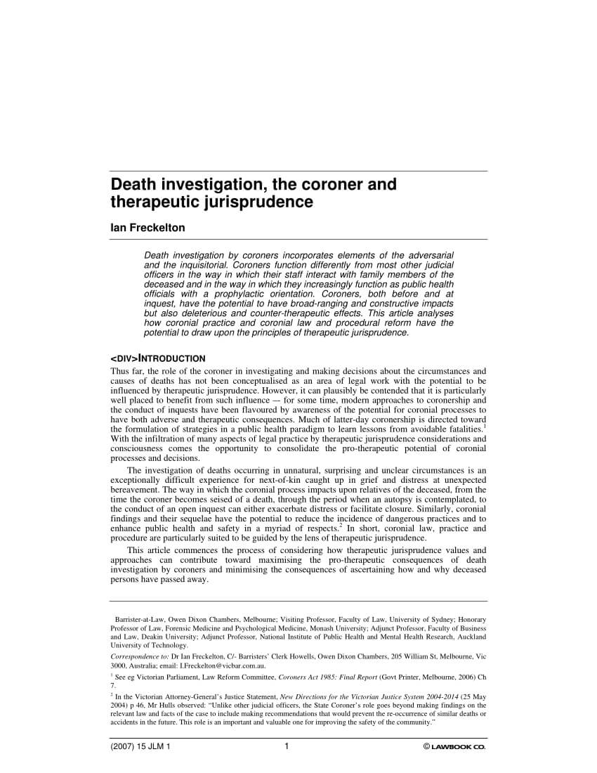 Pdf) Death Investigation, The Coroner And Therapeutic With Coroner's Report Template