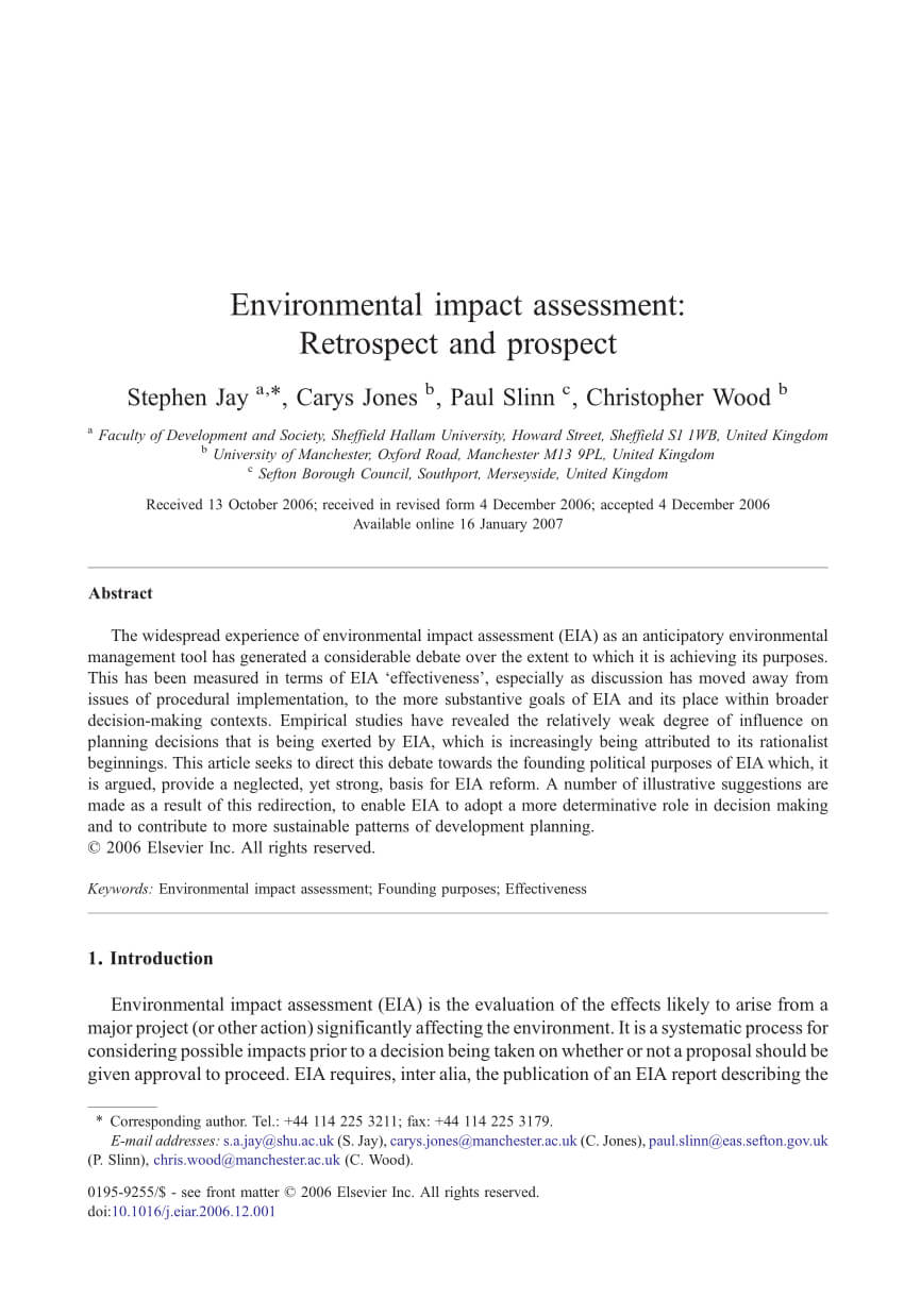 Pdf) Environmental Impact Assessment: Retrospect And Prospect Intended For Environmental Impact Report Template