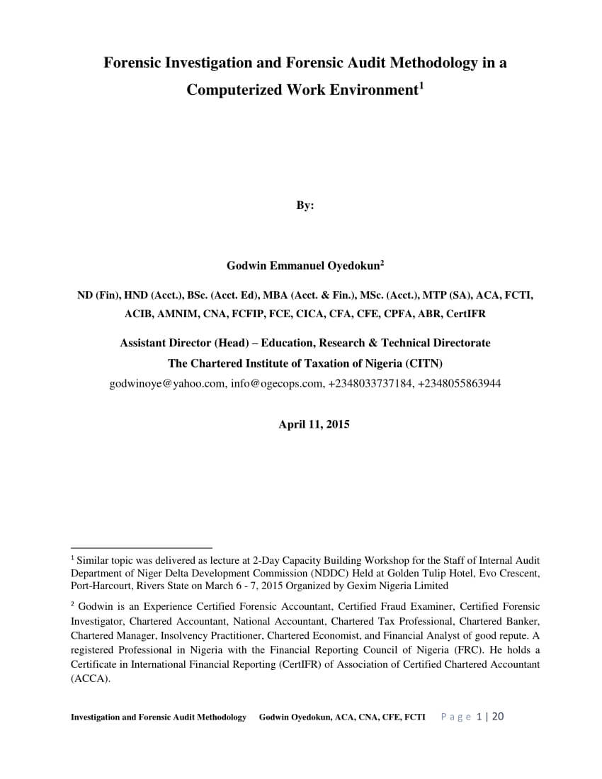 Pdf) Forensic Investigation And Forensic Audit Methodology Throughout Forensic Accounting Report Template