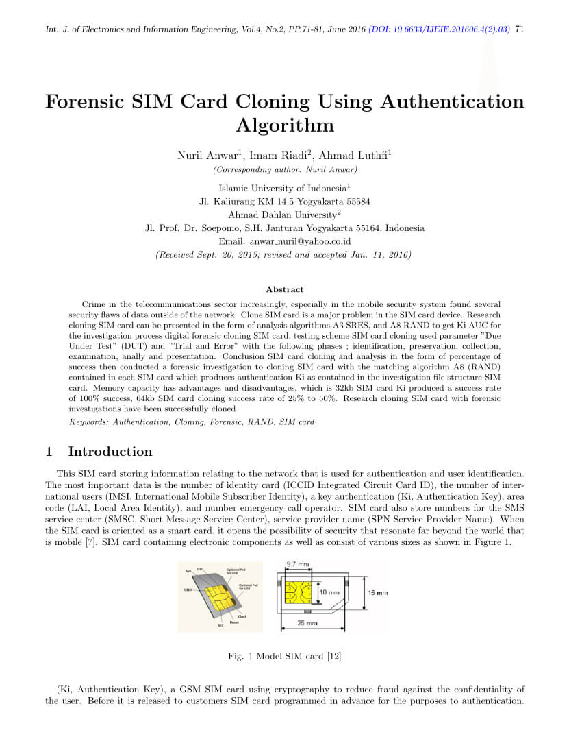 Pdf) Forensic Sim Card Cloning Using Authentication Algorithm In Sim Card Template Pdf