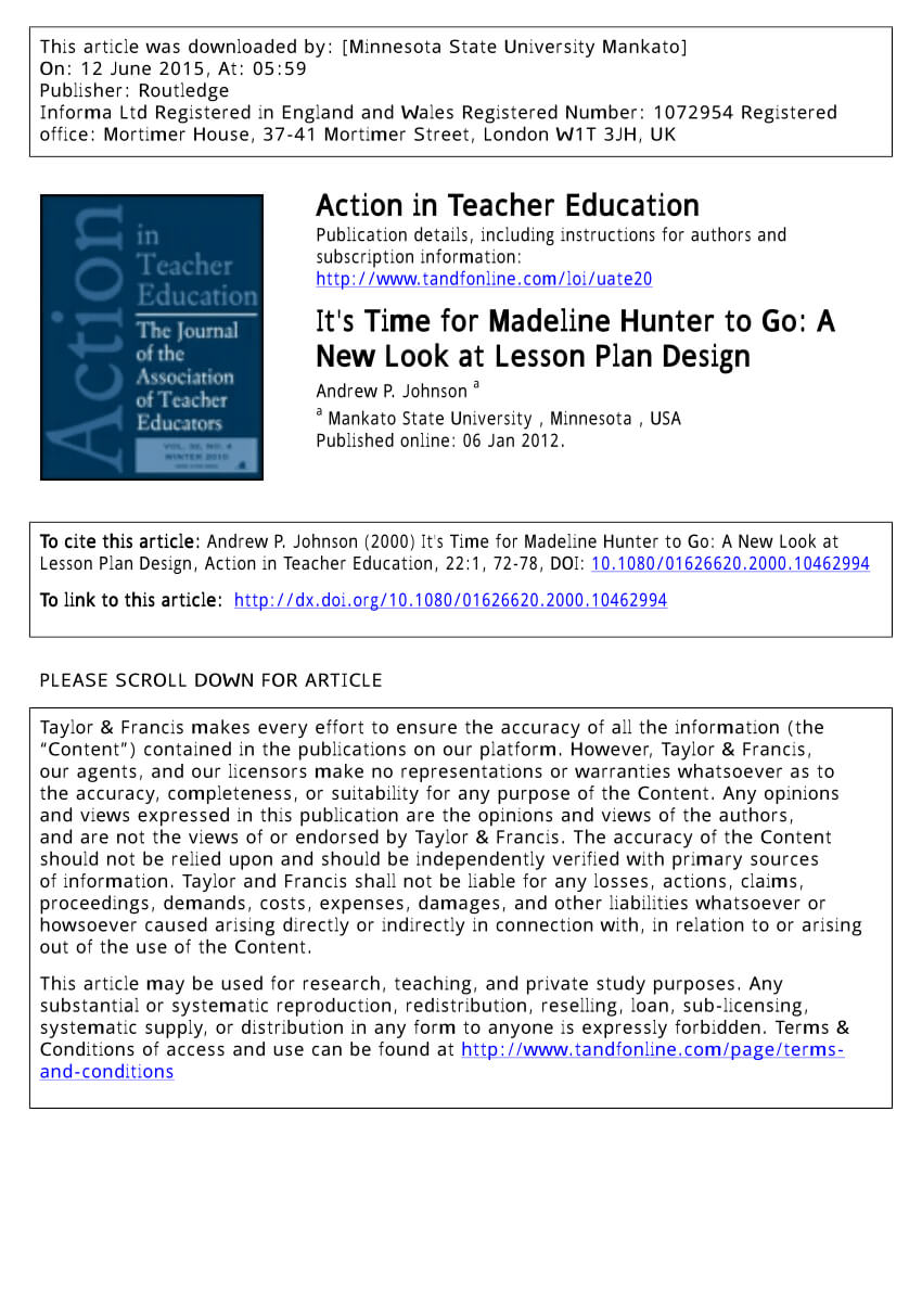 Pdf) It's Time For Madeline Hunter To Go: A New Look At Within Madeline Hunter Lesson Plan Template Word