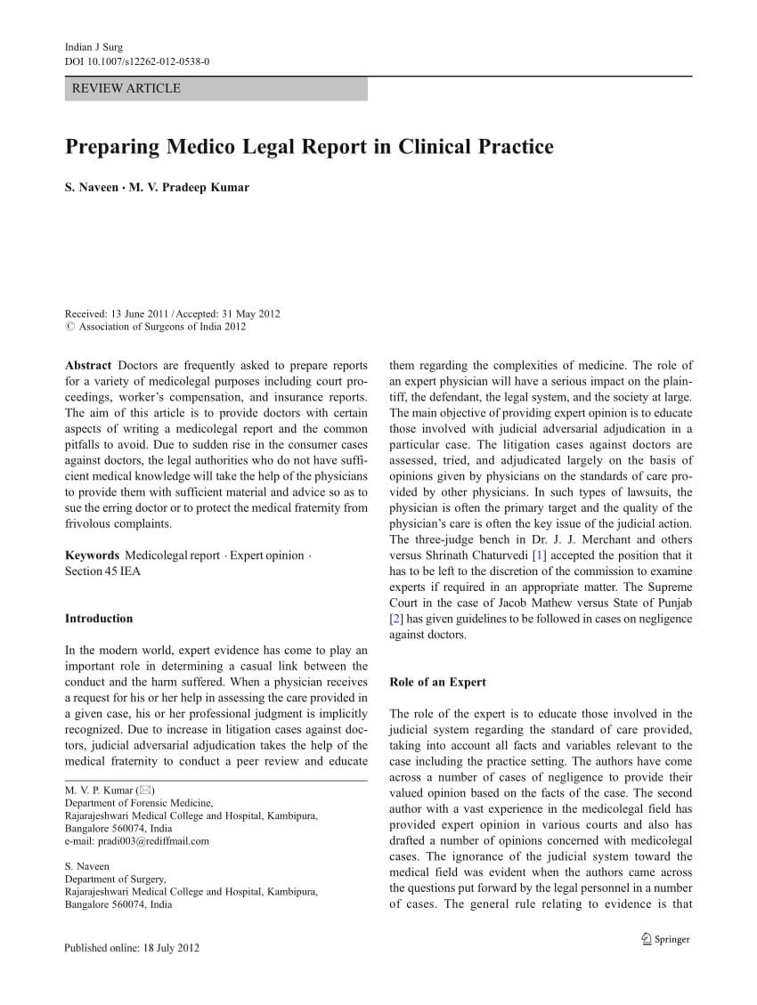 Pdf) Preparing Medico Legal Report In Clinical Practice For Medical Legal Report Template