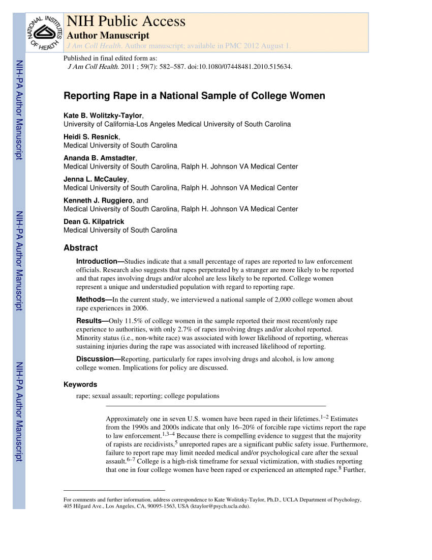 Pdf) Reporting Rape In A National Sample Of College Women Pertaining To Ir Report Template