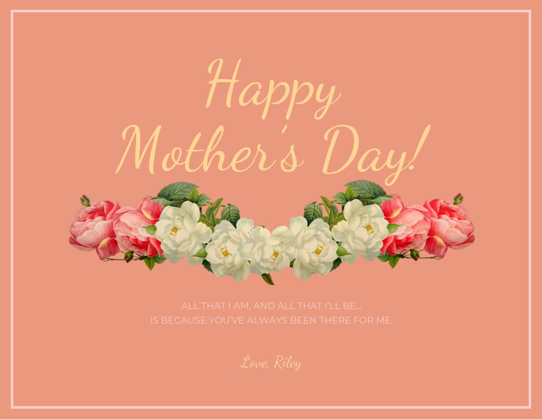 Peach Happy Mother's Day Card Template Pertaining To Mothers Day Card Templates