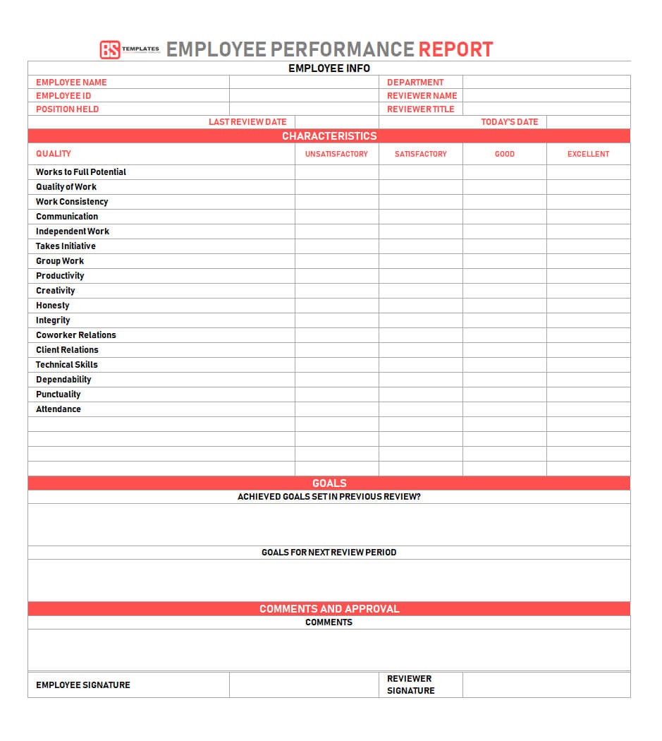 Performance Report Template Employee 4 Examples Excel Within Hse Report Template