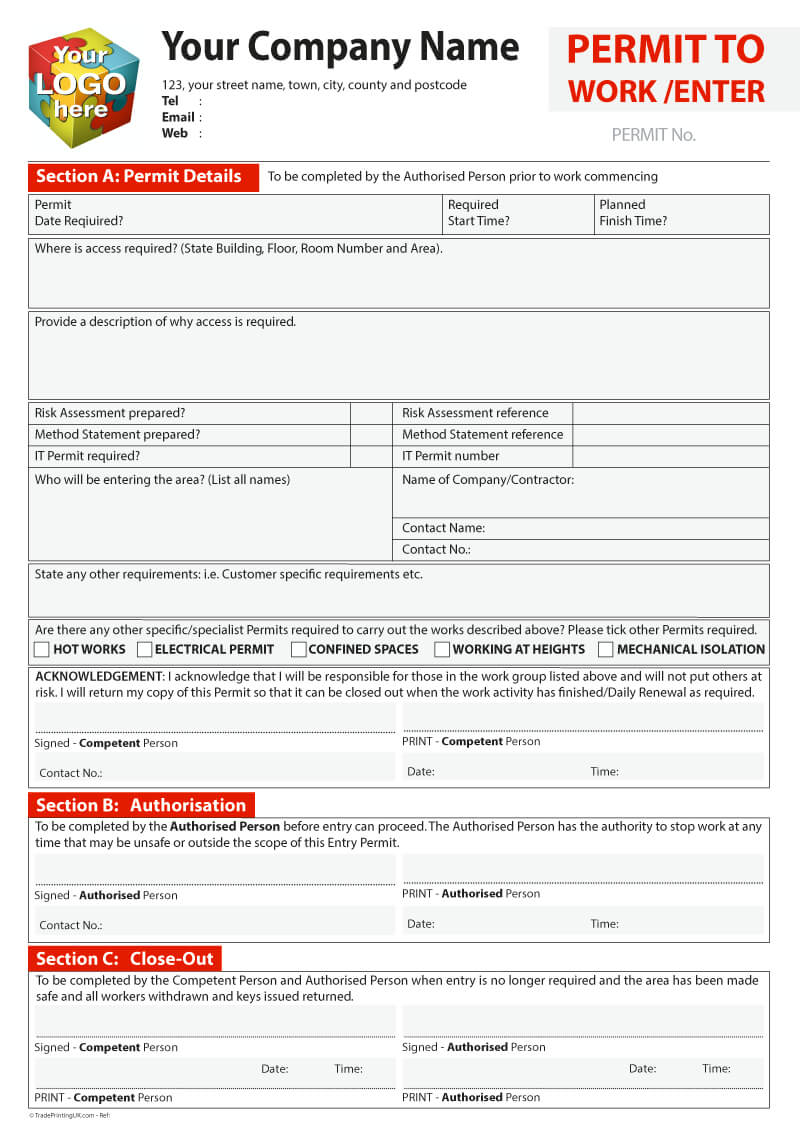 Permit To Work Template Artwork For Carbonless Ncr Print Throughout Electrical Isolation Certificate Template