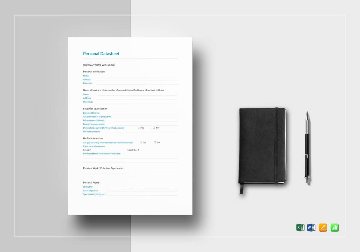 Personal Datasheet Template With Datasheet Template Word