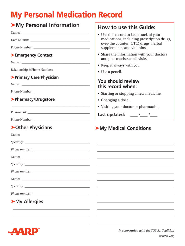 Personal Medication Record – Fill Online, Printable Throughout Medication Card Template