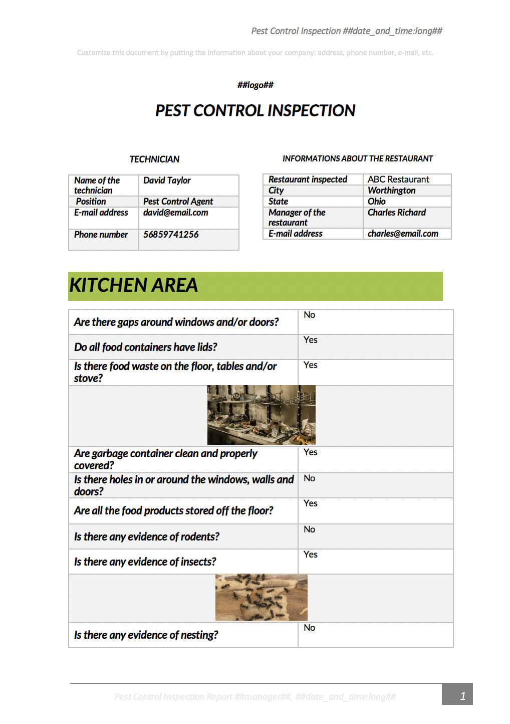 Pest Control Inspection With Kizeo Forms From Your Cellphone Pertaining To Pest Control Inspection Report Template