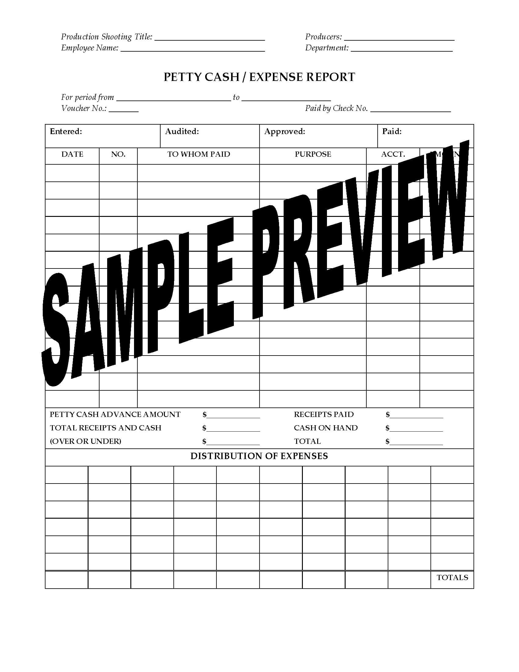 Petty Cash Expense Report For Film Or Tv Production Intended For Petty Cash Expense Report Template