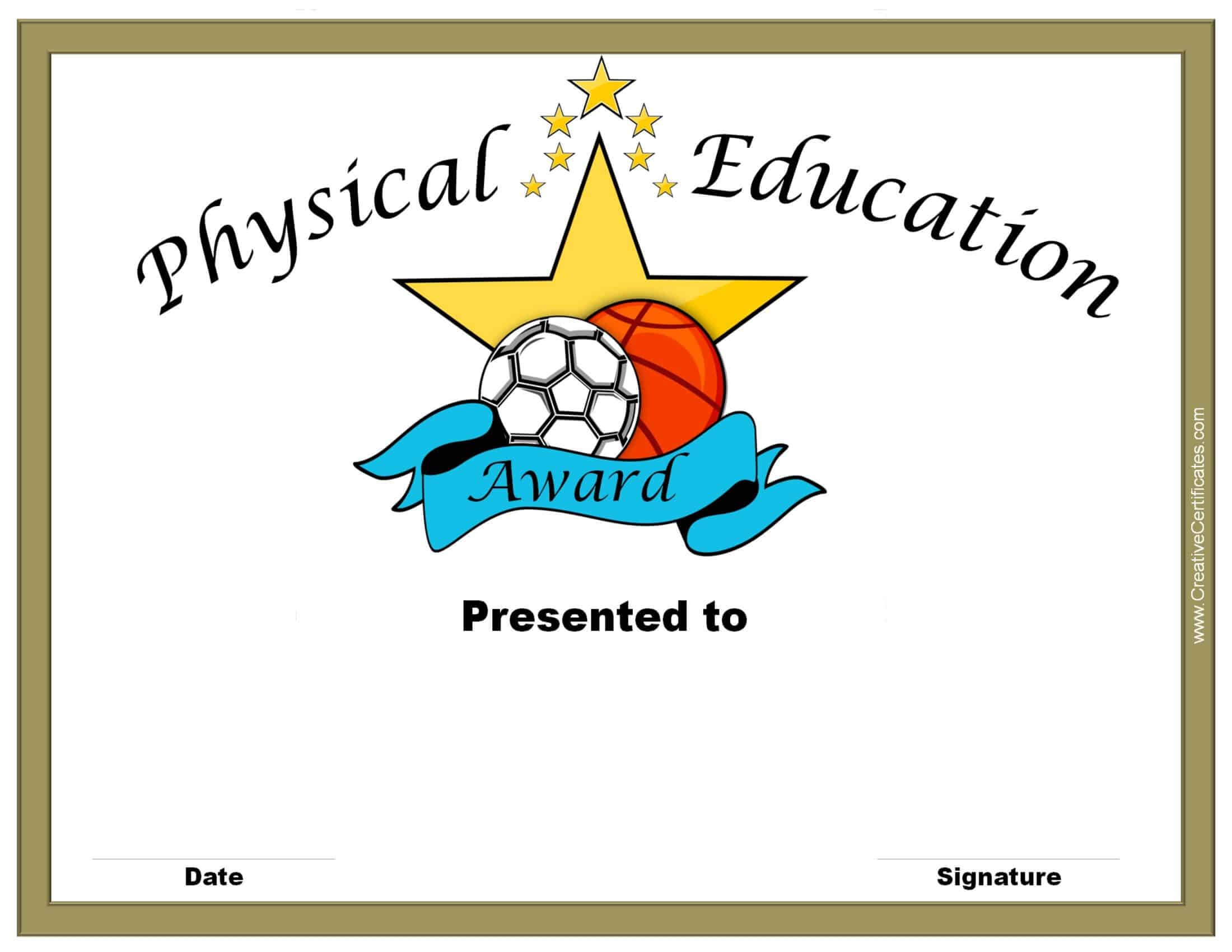 Physical Education Awards And Certificates – Free Pertaining To Free Printable Student Of The Month Certificate Templates