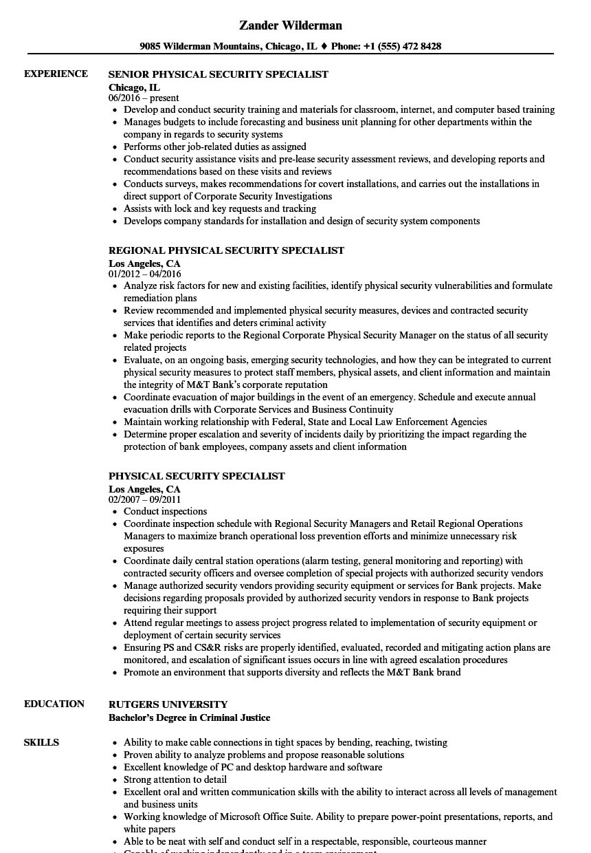 Physical Security Specialist Resume Samples | Velvet Jobs Within Physical Security Report Template