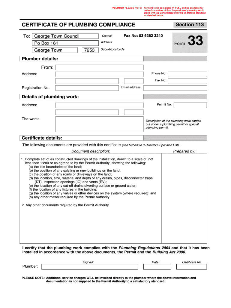 Plumbing Certificate Of Compliance – Fill Online, Printable Inside Certificate Of Compliance Template