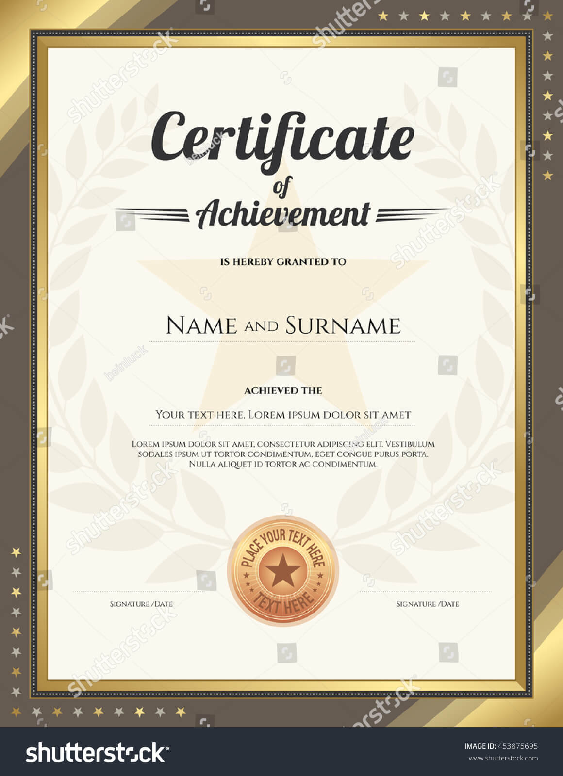 Portrait Certificate Achievement Template Gold Border Stock Inside Star Of The Week Certificate Template