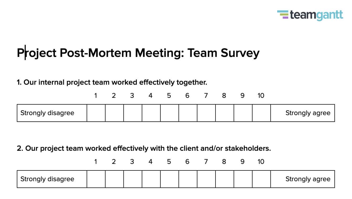 Post Mortem Meeting Template And Tips | Teamgantt Throughout Post Project Report Template