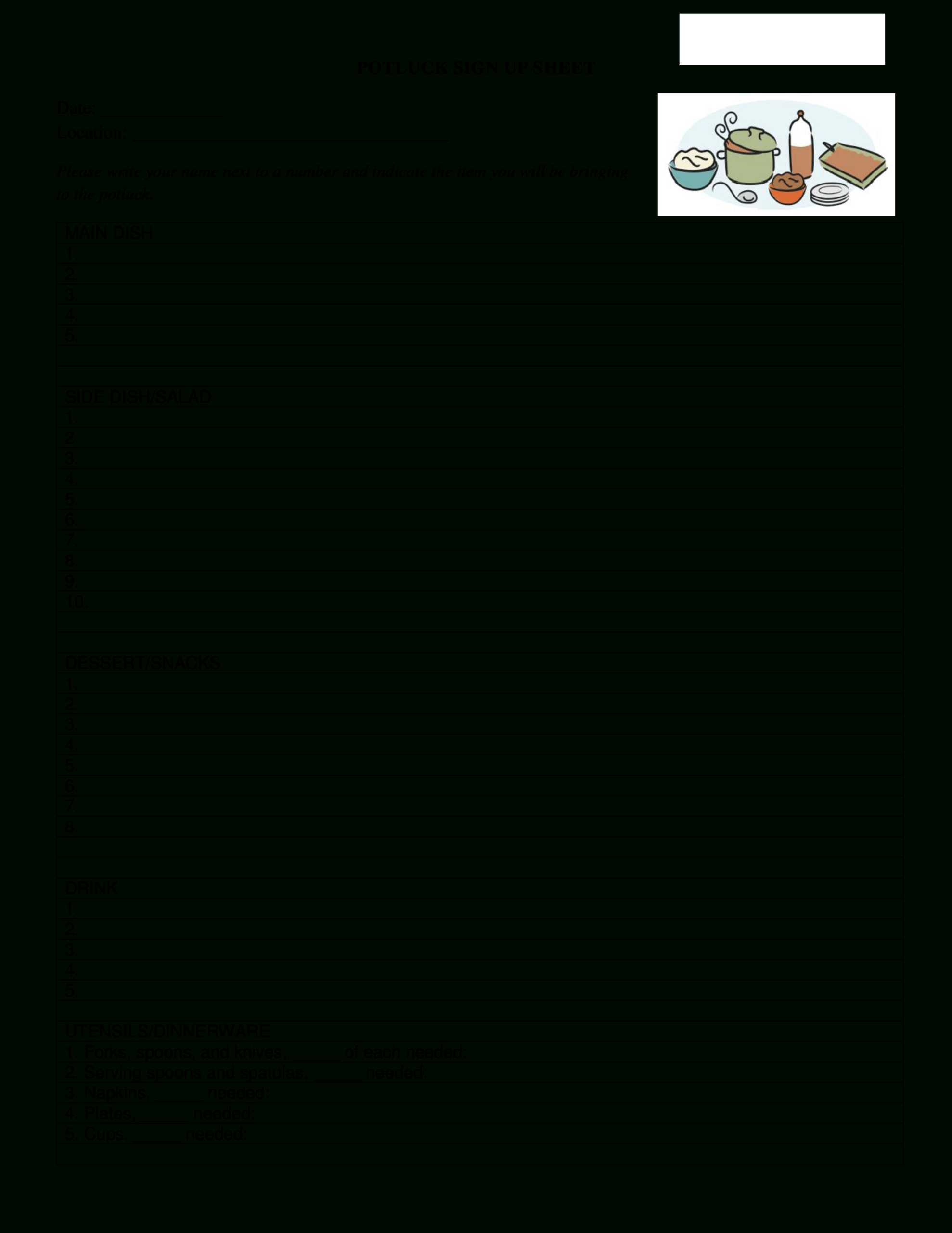 Potluck Sign Up Sheet Sample | Templates At In Potluck Signup Sheet Template Word