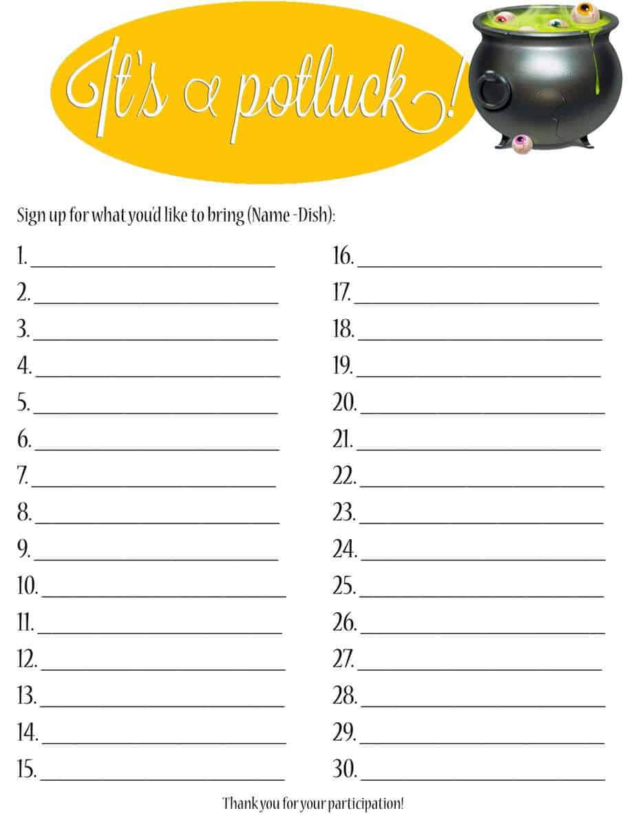 Potluck Sign Up Sheets - Word Excel Fomats For Potluck Signup Sheet Template Word