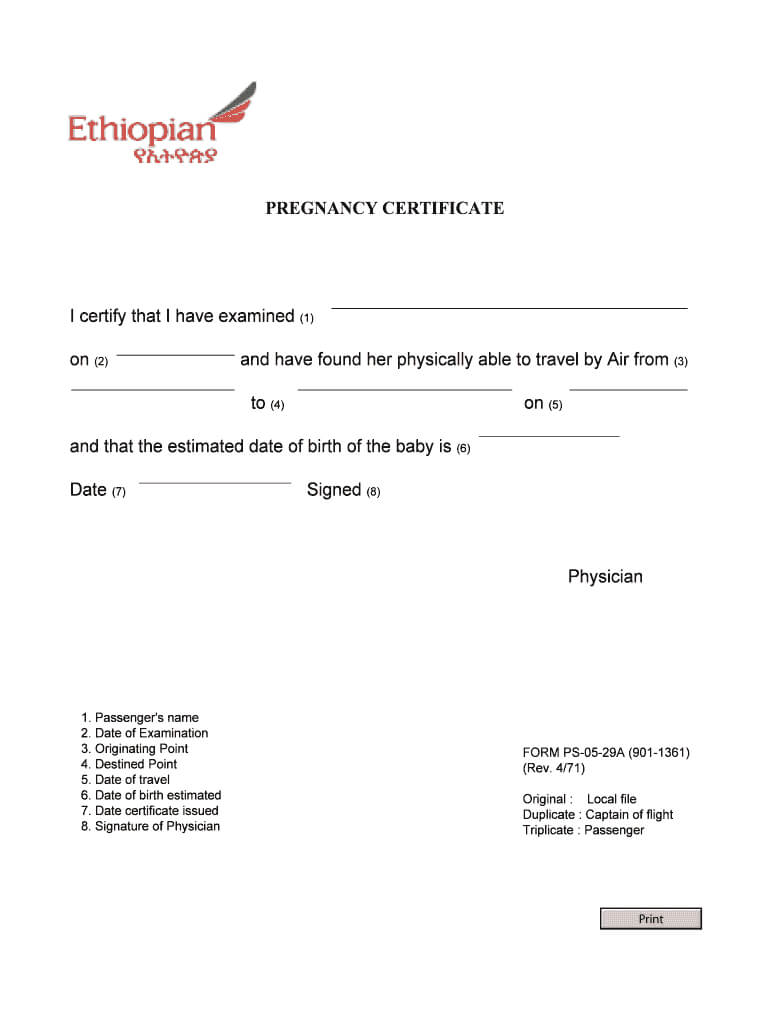 Pregnancy Fit To Fly Letter Sample – Fill Online, Printable With Regard To Fit To Fly Certificate Template